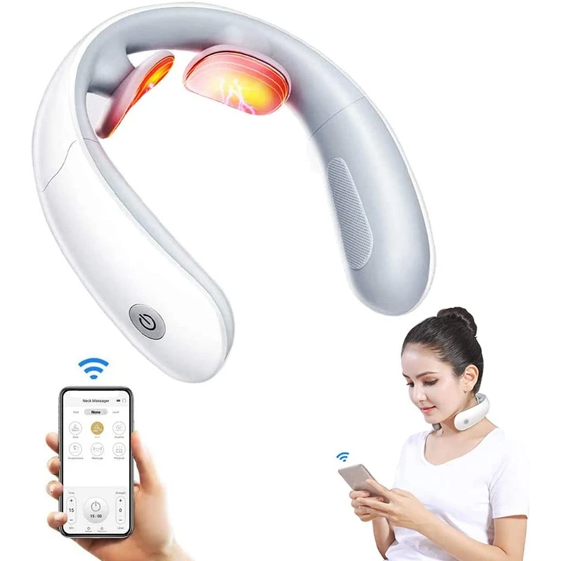 

ligent Neck Massager-APP Control & Button Control,Cordless Portable Electric Neck Pain Relief Heating Pulses Relax