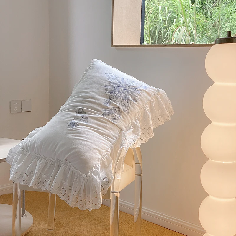 Вышитая кружевная юбка во французском стиле из потертого хлопка рифленая