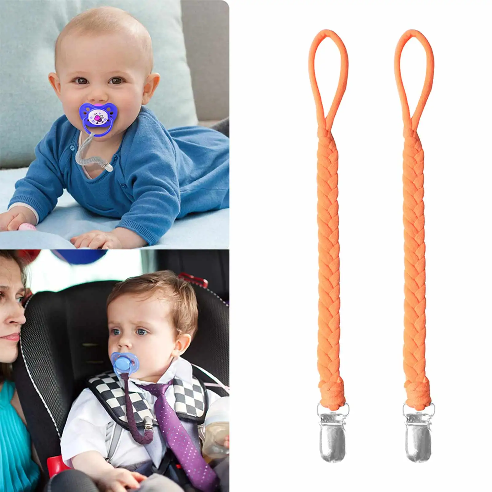

6pcs Colorful Braided Cotton Rope Nipple Holder Baby Pacifier Clips Chain Metal Clips Nipple Holder Soother Chain For Infant Kid