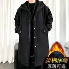 Куртка мужская длинная свободного покроя, винтажная ветровка с капюшоном, повседневная верхняя одежда в стиле оверсайз, черный цвет