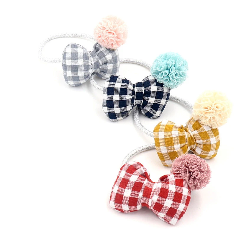 

Fashion Plaid Plush Ball Hair Bands Children Elastic Rubber Bands Girls Handmade Bowknot Lace Headbands Kids Hair Accessories