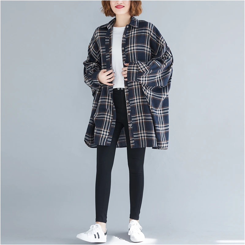 BelineRosa Англия Стиль Женские 4XL 5XL Большие размеры Блузки Полосатый плед Чистый хлопок топы и блузки ZRK00001