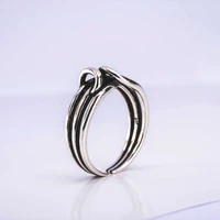 ring for women females jewelry accessory gift silver plated resizable design vintage retro interlock ring irregular multi layer