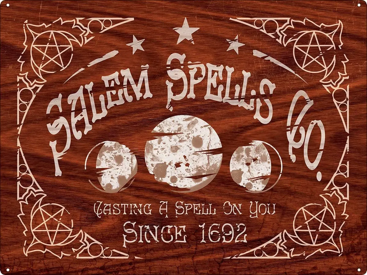 

Metal Vintage Signs Home of Witchcraft, Salem Spells Co. Tin Sign Wine Cellar Garage Vintage Style 12"x16" Unique Wall Decor