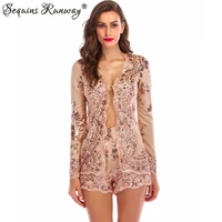 sexy long sleeve summer bodysuit women vintage sequins playsuit woman jumpsuit short club party rompers fashion clothes 2020 new