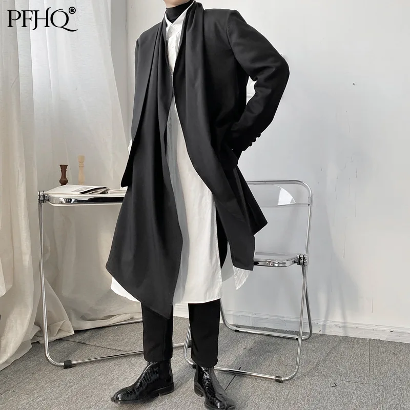 

PFHQ 2021 New Men's Fashion Dark Deconstruction Japanese Irregular Stitching Trend Long Suit Jacket Autumn And Winter 21E4222