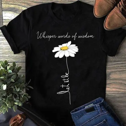Whisper Words Of Wisdom Let It Be Футболка с цветами черная Хлопковая женская Повседневная