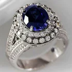 Роскошное женское кольцо стразы из циркония с синим кристаллом серебряного цвета для женщин женское свадебное обручальное ювелирное изделие Размер 6-10