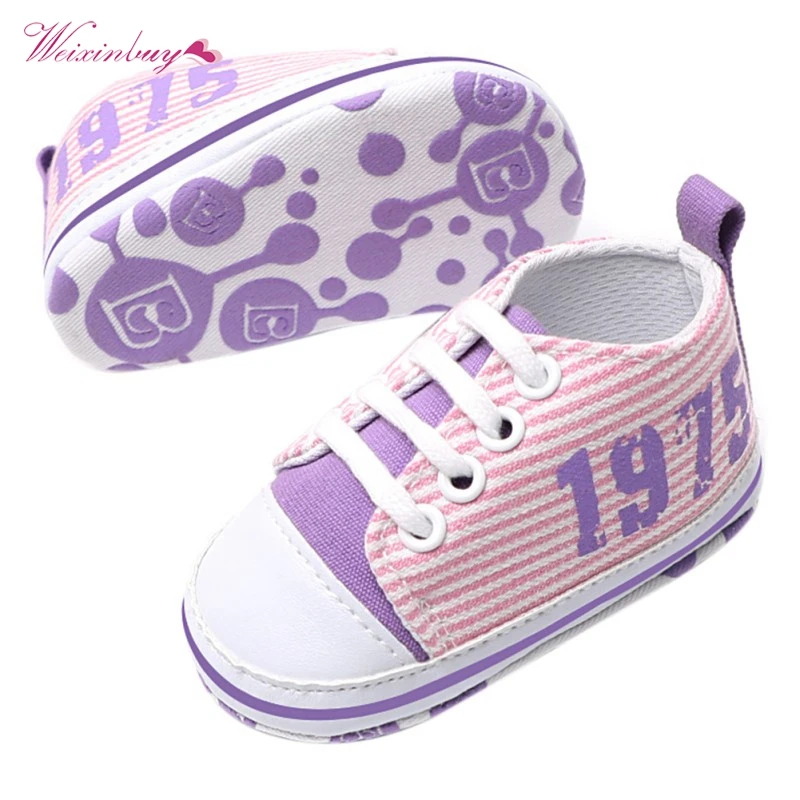 First Walkers Soft Baby Shoes Spring/Autumn Fashion Strip Handmade Canvas Sneakers 0-18M |