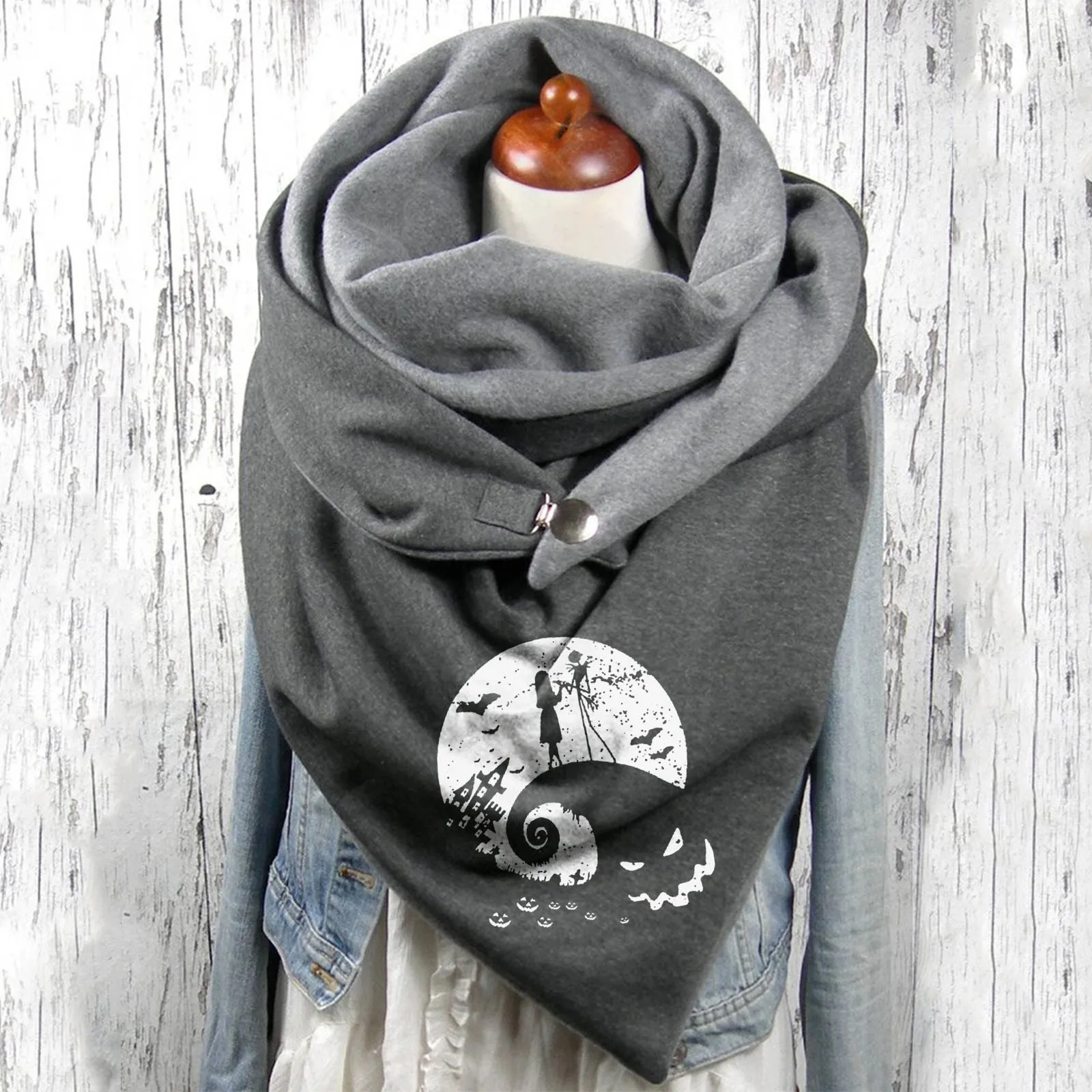 Женский теплый шарф на пуговицах с рисунком |