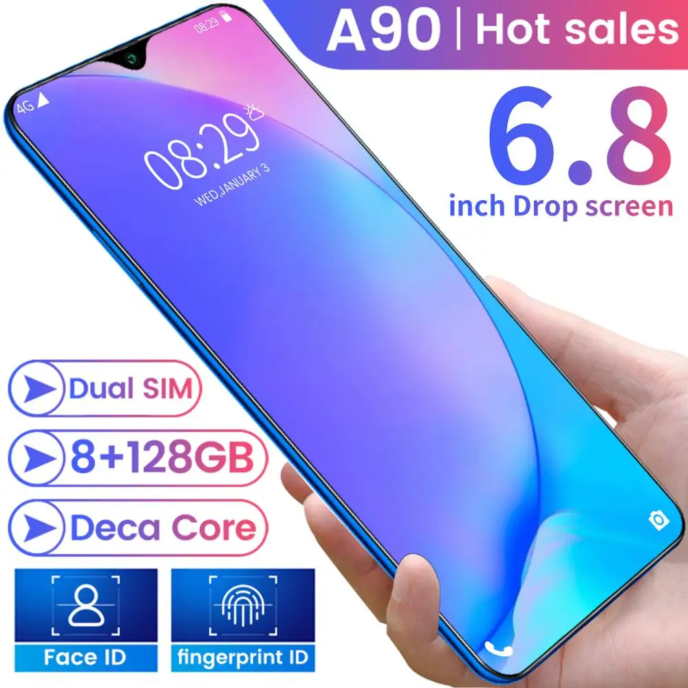 

Galxy A90 6.8 Inch Drop Screen 8+128GB 8+256GB Deca Core Smart Phone 16+32MP MTK6598 Dual SIM Cellphones 4500mAh Celular