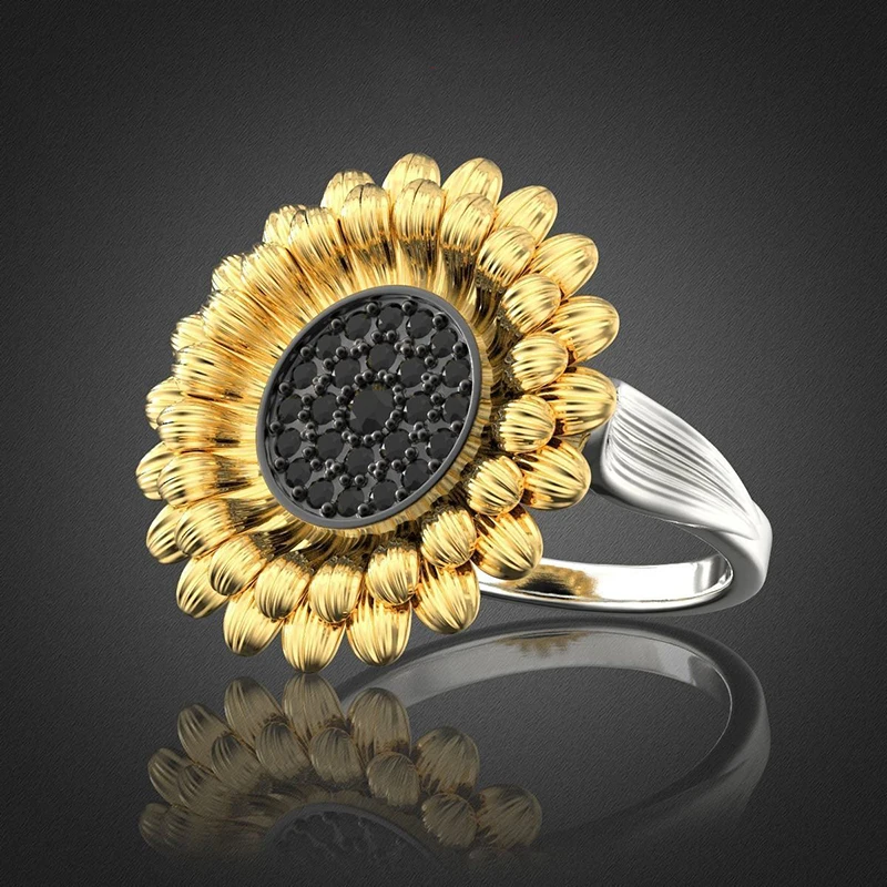 

Classic Fashion Flowers Rings Elegant Delicate Sunflower Design National Flower Of Russia Finger Accessories As a Gift For Mom