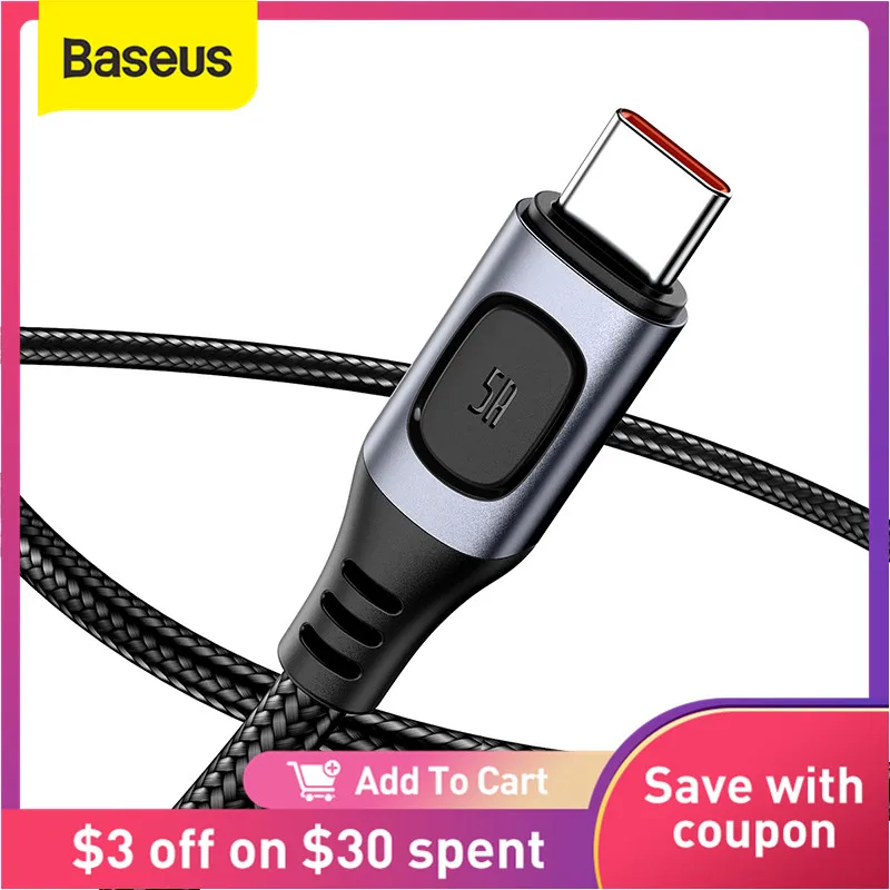 Кабель Baseus USB Type C 5A PD для быстрой зарядки Samsung S20 Huawei P30 кабель Xiaomi iPad Pro C|Кабели