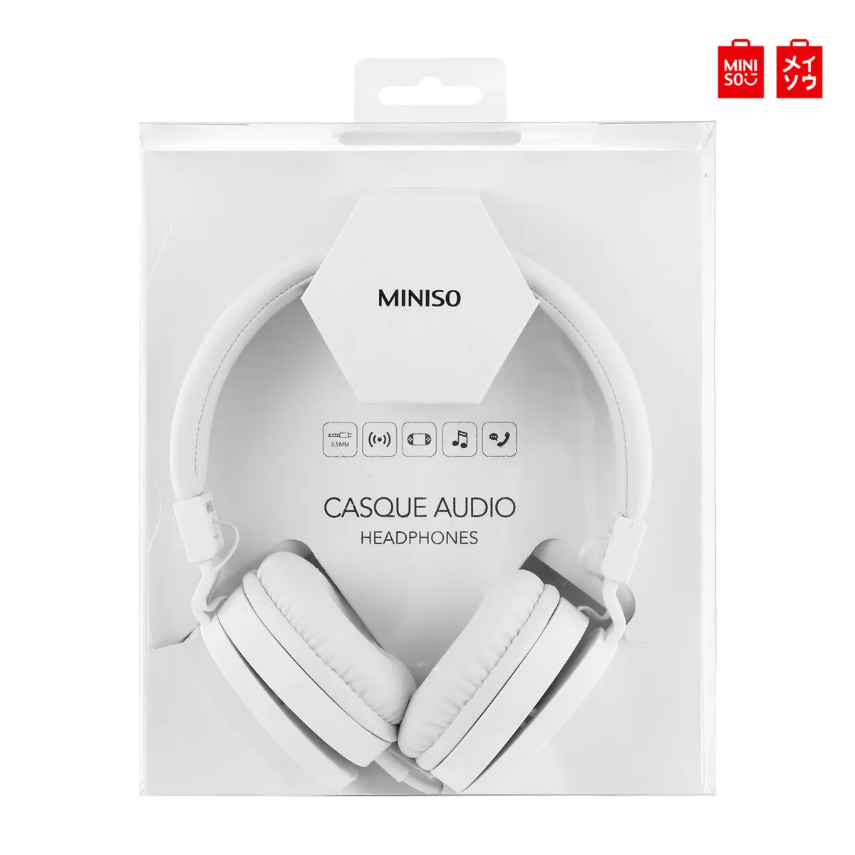 Белый Складные музыкальные наушники MINISO HM001, 3,5 мм, проводные наушники, гарнитура с тяжелыми басами, Hi-Fi стерео гарнитура, стиль Concision - Цвет: Белый