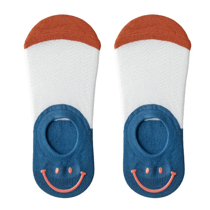 3 Pairs Of Cotton Women's SocksWomen's Casual Cartoon Harajuku Silicone Non-slip Invisible Funny Smiley Girl And Ankle Socks