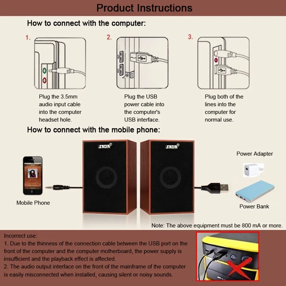 USB Проводная деревянная комбинированная колонка компьютерная бас стерео