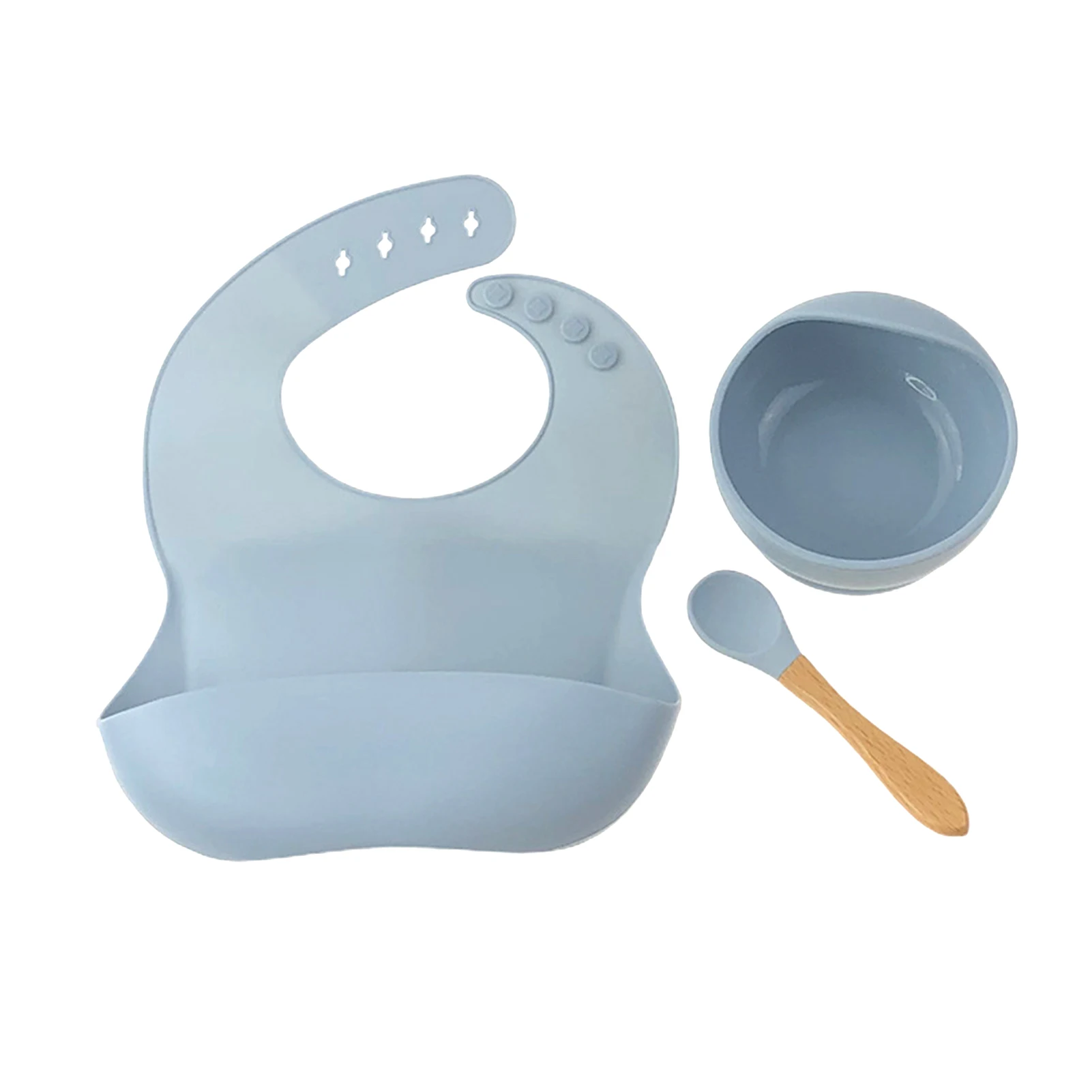 

3pcs Dining Silicone Bib Spoon Anti Overflow Suction Bowl Baby Tableware Set Feeding Home Easy Clean Waterproof Non Silp Soft