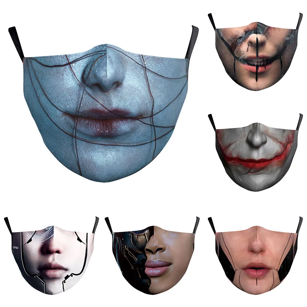 

NEW Funny Horror Face Mouth Women's Men Unisex Cosplay Masks 3D Printing Breathable Cycling Dustproof Adult Party Xmas Mask