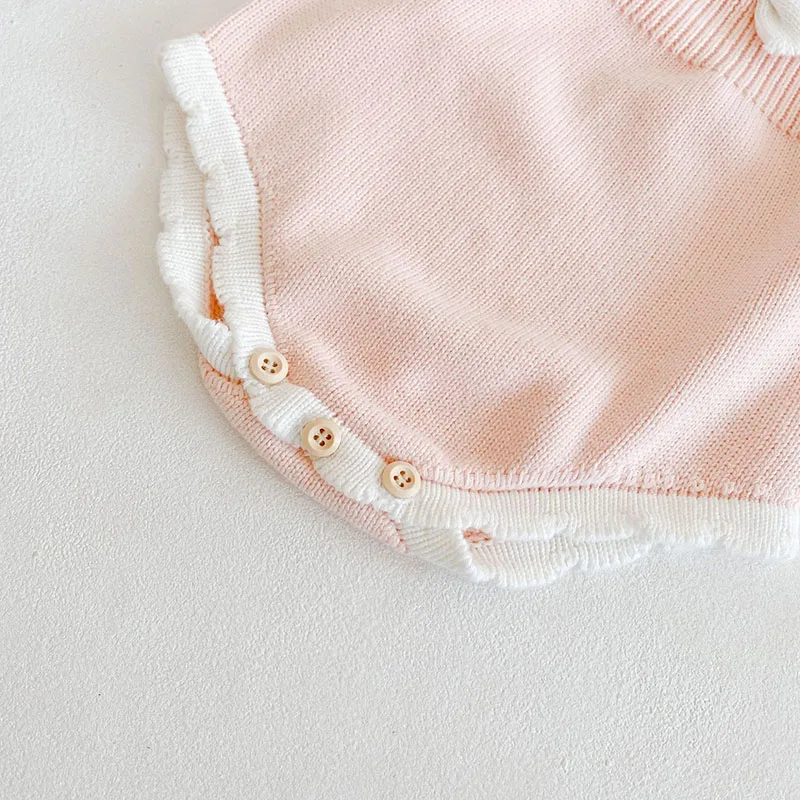 

Autumn and Winter 3-24M Baby Girls Bowknot Long-sleeved Sweater One-piece Bodysuit Infant Knit Pink Outing Triangle Romper