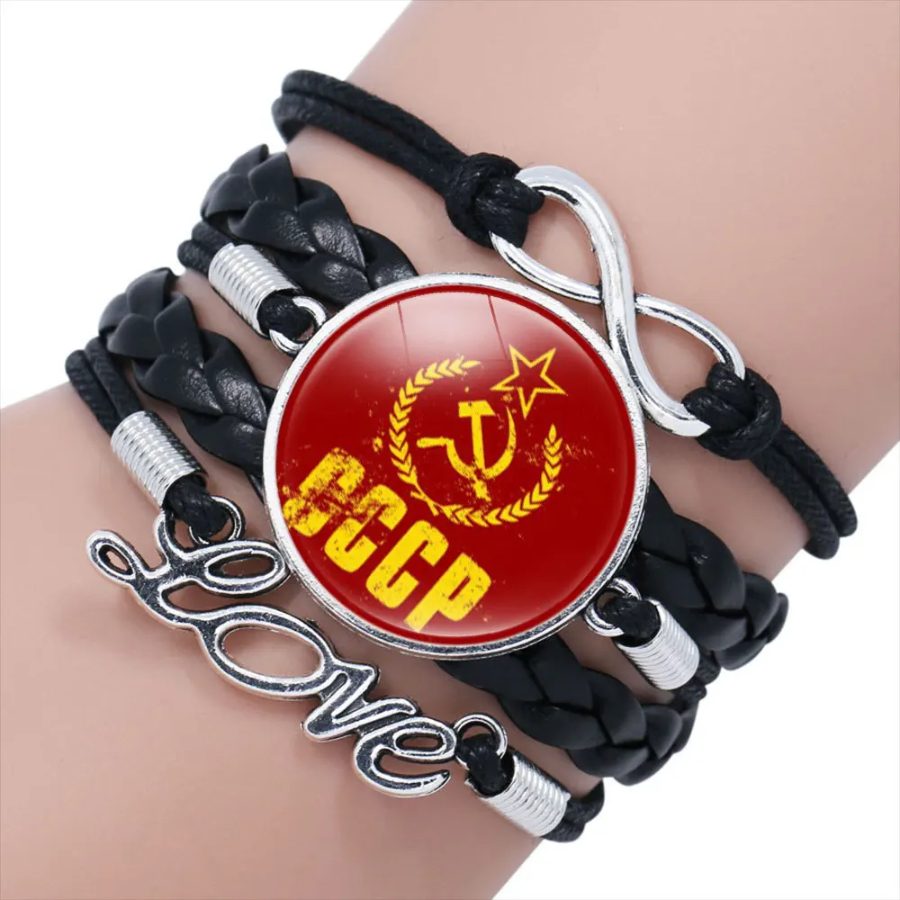 Многослойный браслет в этническом стиле с алфавитом флаг СССР КГБ советский