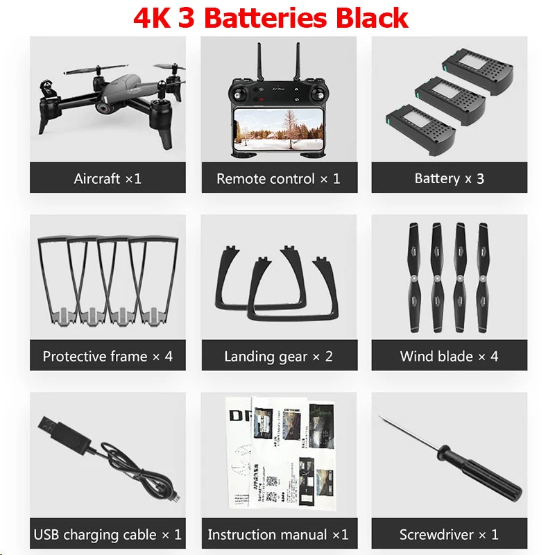 Black 4K 3B SG106 Дрон на ру e оптический поток 4K 1080P HD Двойная камера в режиме реального времени WiFi FPV аэрофотосъемка Дрон на ру Квадрокоптер позиционирование самолета RTF - Цвет: Black 4K 3B