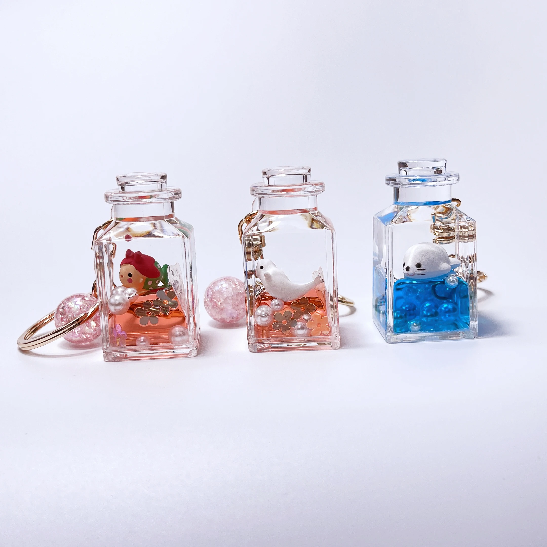 Брелок для ключей с плавающей жидкостью панда медведь пингвин блестящий зыбучий