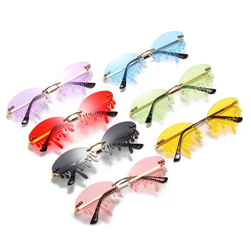 

Fashion Rimless Sunglasses Women Vintage Unique Tears Shape Luxury Brand Design Steampunk Sun Glasses Red Female UV400