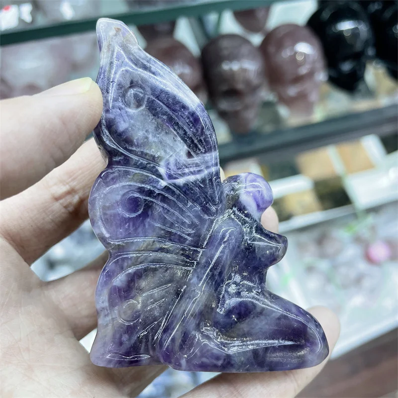 

Natural Angel Aura Dream Amethyst Carving Fairy Butterfly Figurine Room Decoration Feng Shui Healing Crystals Reiki Gifts