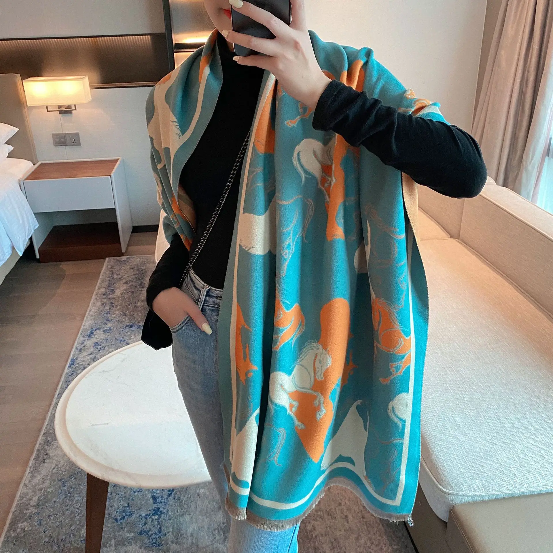 

2021 Luxury Cashmere Scarf Winter Women Pashmina Shawls Warm Blanket Wraps Female Foulard Bandana Thick Print Scarves New Lady