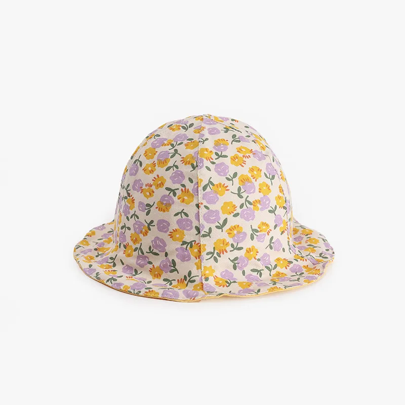 

Double-sided Children's Hat Candy Color Small Floral Pastoral Style Baby Pot Hat with Petal Edge Baby Fisherman Hat