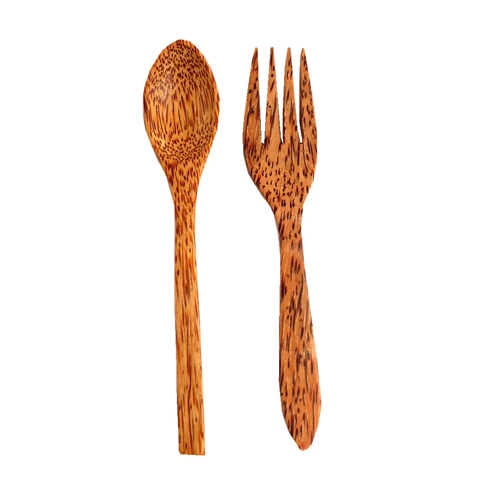 

100% Organic Coconut Spoon Foks Cutlery Natural Bamboo Wooden Coconut Spoon for Coconut Shell Bowl Coconut Cutlery Set