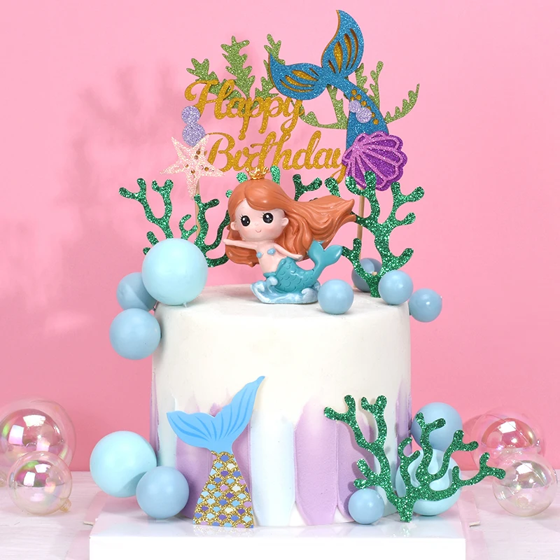 Cakelove Ins Корона русалка украшения лазер синий рыбий хвост торт Топпер для дня детей Товары для вечеринки, дня рожденья десерт милый