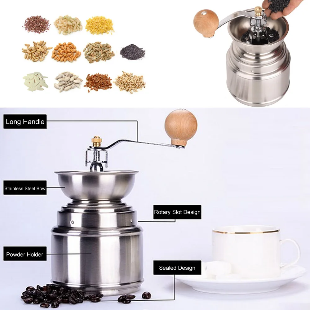 Portable Coffee Maker Camping Manual Grinder with Adjustable Ceramic Burr Stainless Steel Bean Pepper Mill Tool | Спорт и