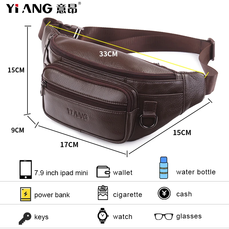 Мужские поясные сумки из натуральной воловьей кожи на грудь Женский кошелек для