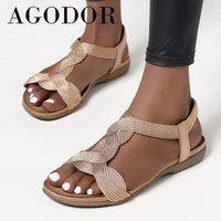 agodor 2021 summer sandals woman shoes open toe beach flat sandals slip on ladies casual footwear vacation silver laige size 43
