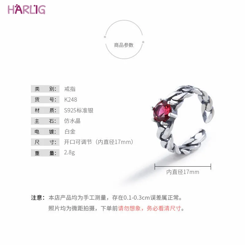 

Vintage resizable sterling silver 925 antique finish ring with red or black stone for women allergy free fashion jewelry