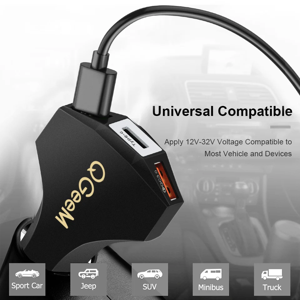 QGEEM QC 3 0 USB C автомобильное зарядное устройство Быстрая зарядка автоматическое