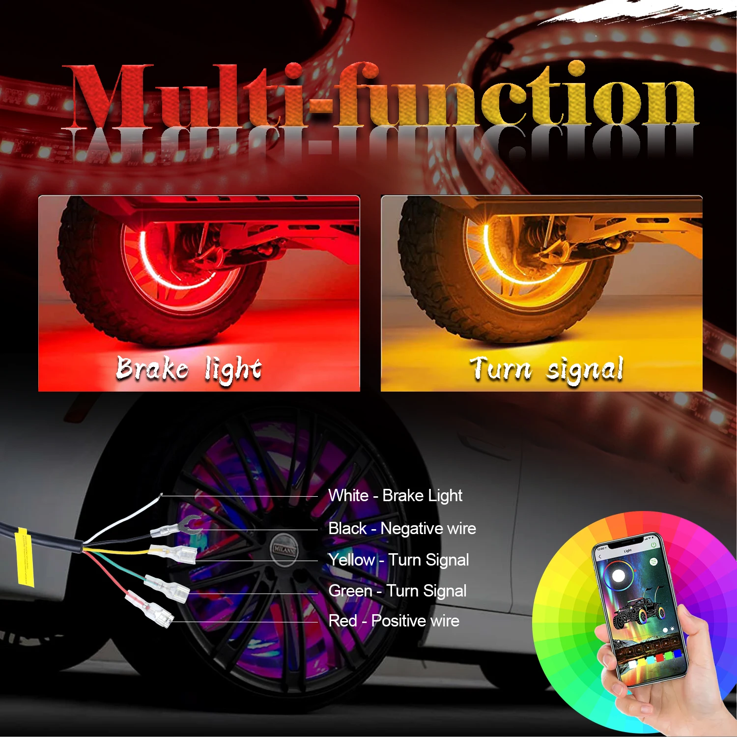 

14inch 15.5inch 17inch 4pcs Set IP68 RGB Color Change illuminated LED Wheel Rings Light