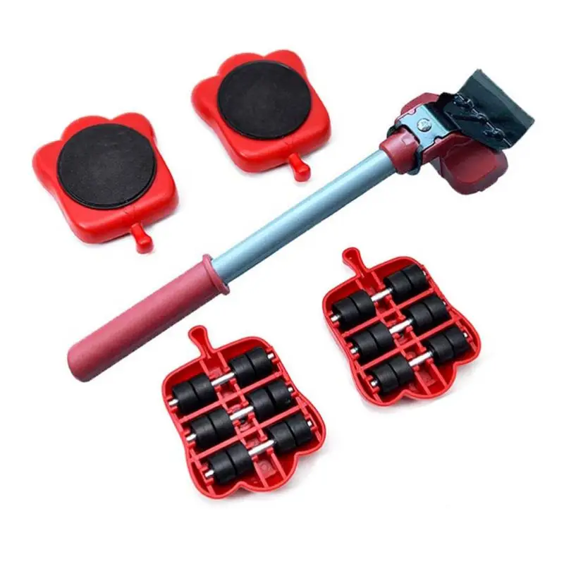 

5Pcs Professional Furniture Mover Tool Set Heavy Stuffs Transport Lifter Wheeled Mover Roller with Wheel Bar Moving Hand Device