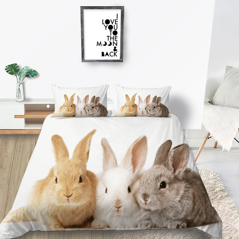 

Girls Bedding Set Rabbit In A Flower Basket Romantic Duvet Cover Pet Single King Queen Twin Full Double Unique Design Bed Set