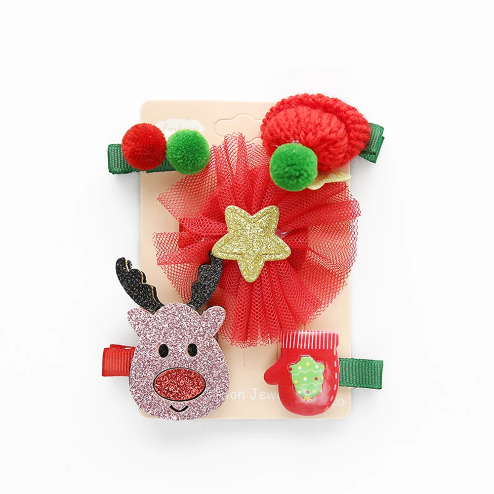 

New 5Pcs Suit Christmas Hair Clip Christmas Tree Santa Claus Hair Band Baby Hairpins Headwear Girl Christmas Hair Accessories