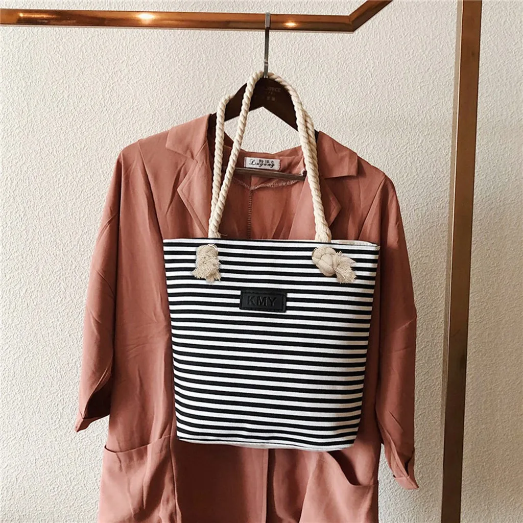 Женская Холщовая Сумка в полоску пляжная сумка на плечо Повседневная Сумка-тоут