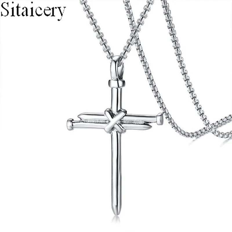 

New Stainless Steel Casting Steel Splicing Nails Cross Necklace Punk Personality Men's Chain Pendant Necklace Jewelry Wholesale