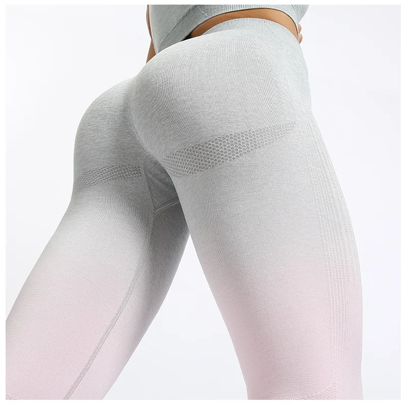 Leggings 3 Бесшовный комплект для йоги с высокой талией и градиентом акулы, для спортзала, тренировок, бега, фитнеса, женская спортивная одежда, Стрейчевые леггинсы с эффектом пуш-ап и бюстгальтер - Цвет: Leggings 3