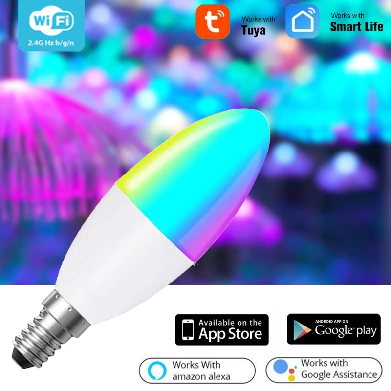 

Tuya Zigbee 3.0 E14 Wifi Smart LED Bulb 5W RGB+CW Dimmable Bulb Colorful Changing LED Lamp Work With Smartthings Echo Plus