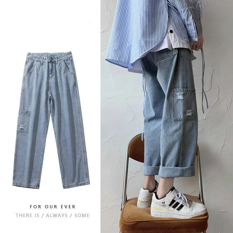 

Tooling Washed Jeans Men's Fashion Trendy Trendy Brand Straight Loose Oversized Unisex Pants Retro Autumn Wide Leg Pants