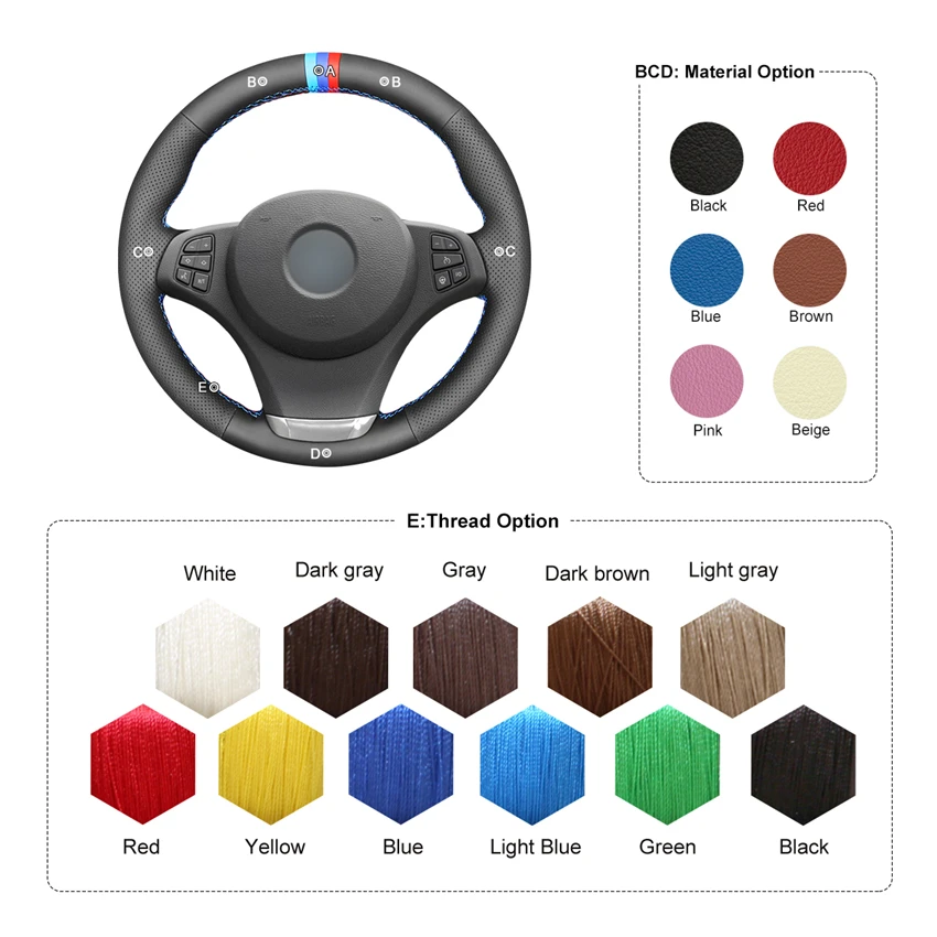 

MEWANT Black Genuine Leather Car Steering Wheel Cover for BMW X3 E83 2003 2004-2007 2008 2009 2010 X5 E53 2003 2004 2005-2006