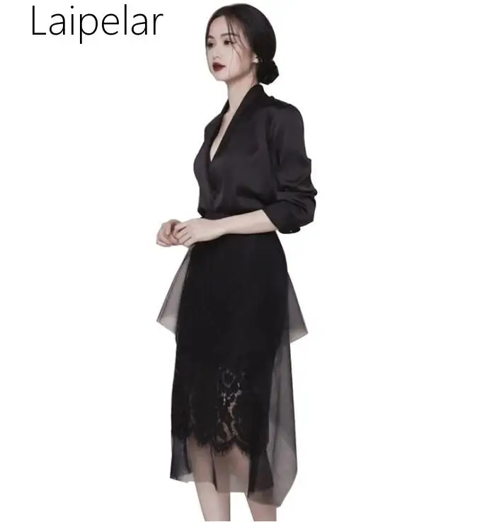 

Женский модельный комплект из топа и блузки, привлекательный кружевной марлевый костюм в стиле пэчворк с V-образным вырезом, 2019