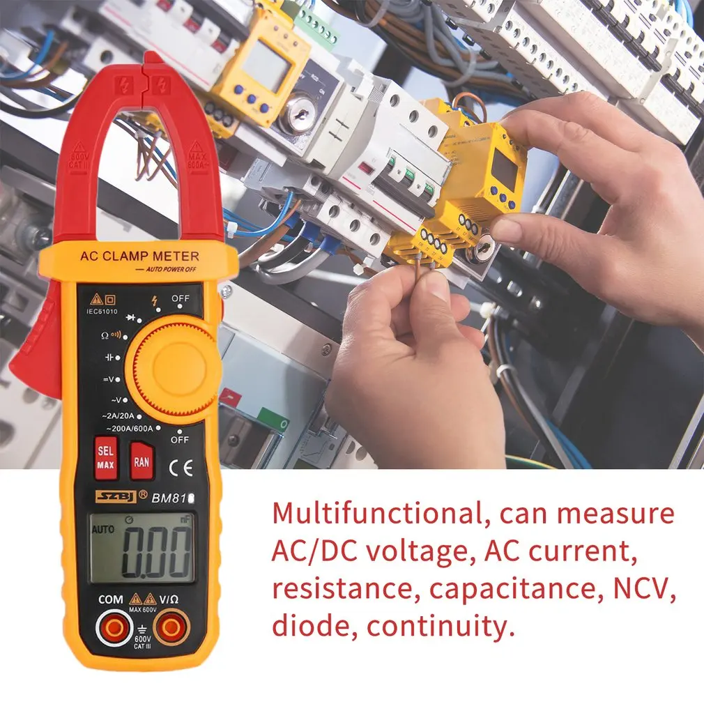 SZBJ BM818 Цифровой DC/AC клещи мультиметр Вольт Ампер Ом диод НТС Емкость тестер Ручной