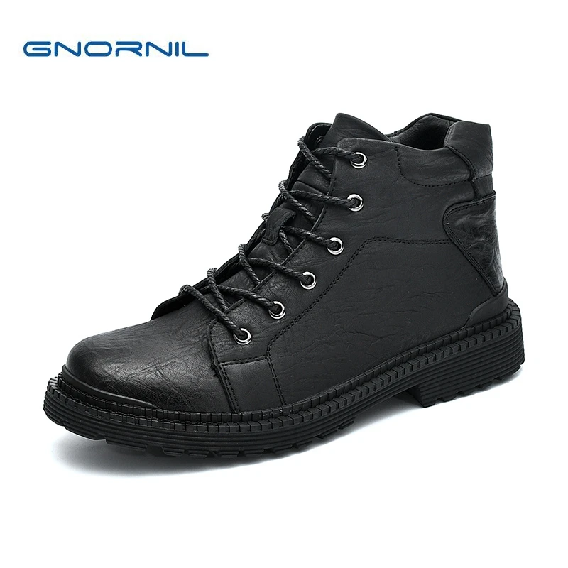 GNORNIL Brand Fashion Winter Men Boots Leather Men Shoes 2020 Autumn Winter Warm Plush Male Comfortable Mens Casual Boots